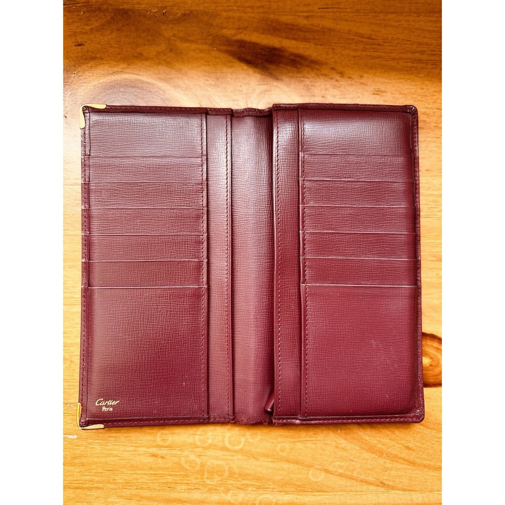 CARTIER Paris Burgundy Leather Billfold Breast Waller 12 Card Holder Pre-owned - Picture 3 of 12